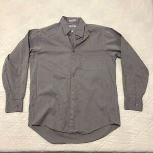 Izod 80's 2-Ply Pinpoint 100% cotton gray long sleeve dress‎ shirt Large